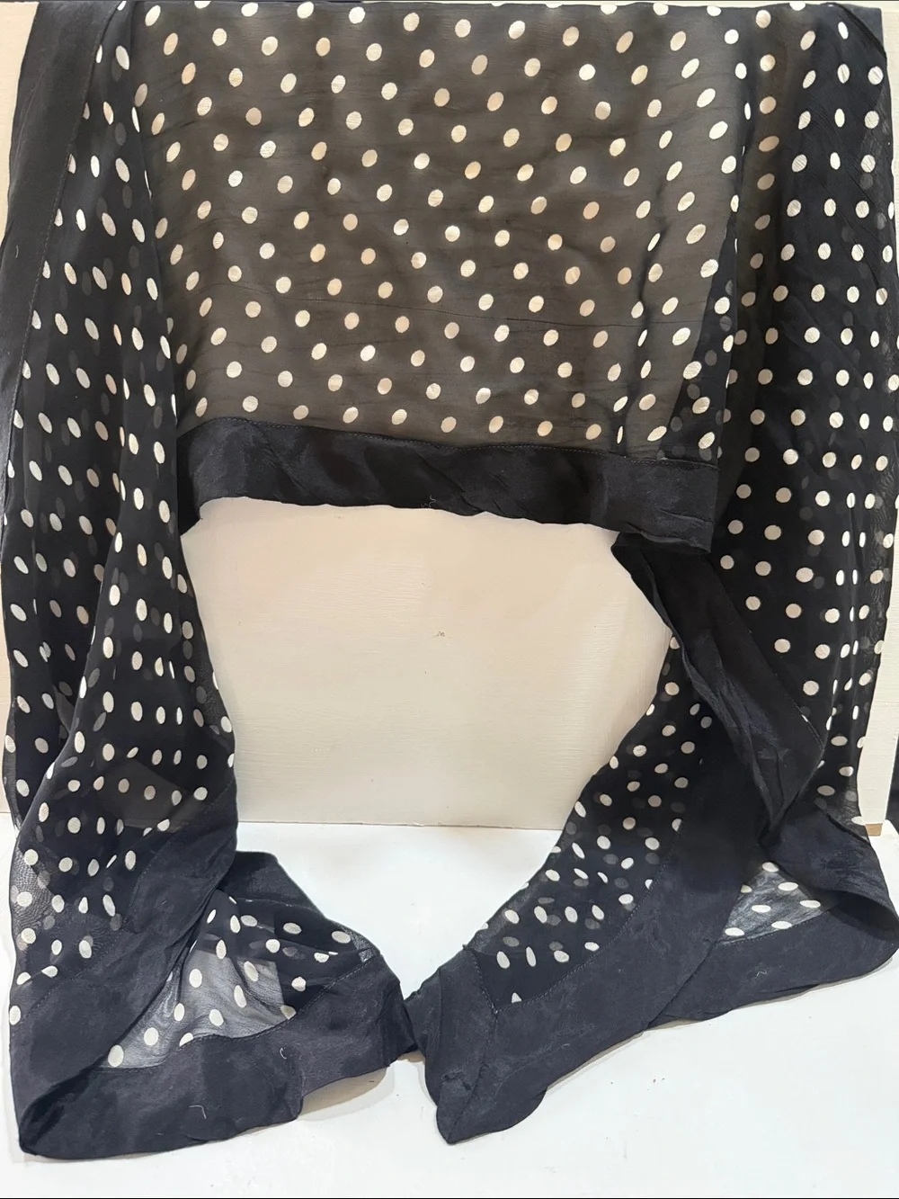 Vintage Chiffon Elegant Black Polka Dot Women's Scarf 🧣 68” by 12” 1950’s